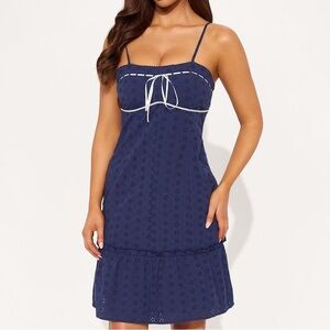 NWT 100% Cotton Drop Waist Mini Dress - Navy - Size L (Fits like M)